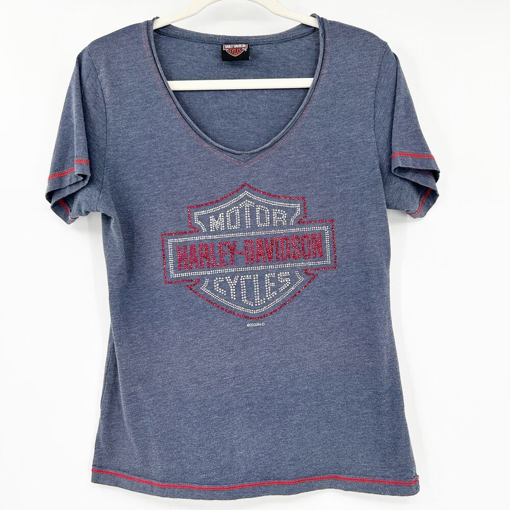 Harley Davidson Motorcycles Womens Y2K Bravado Rhinestone Short Sleeve Tee M